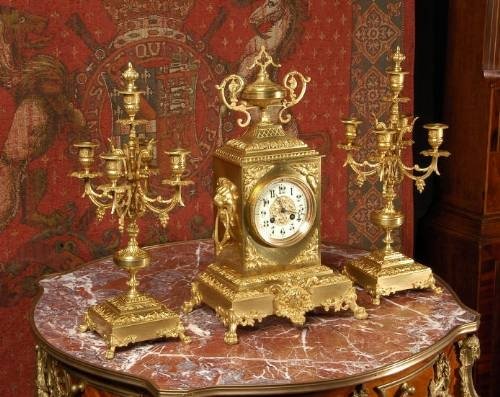 fig 2. Antique French Gothic Clock Set ~ French - Circa 1890 ~